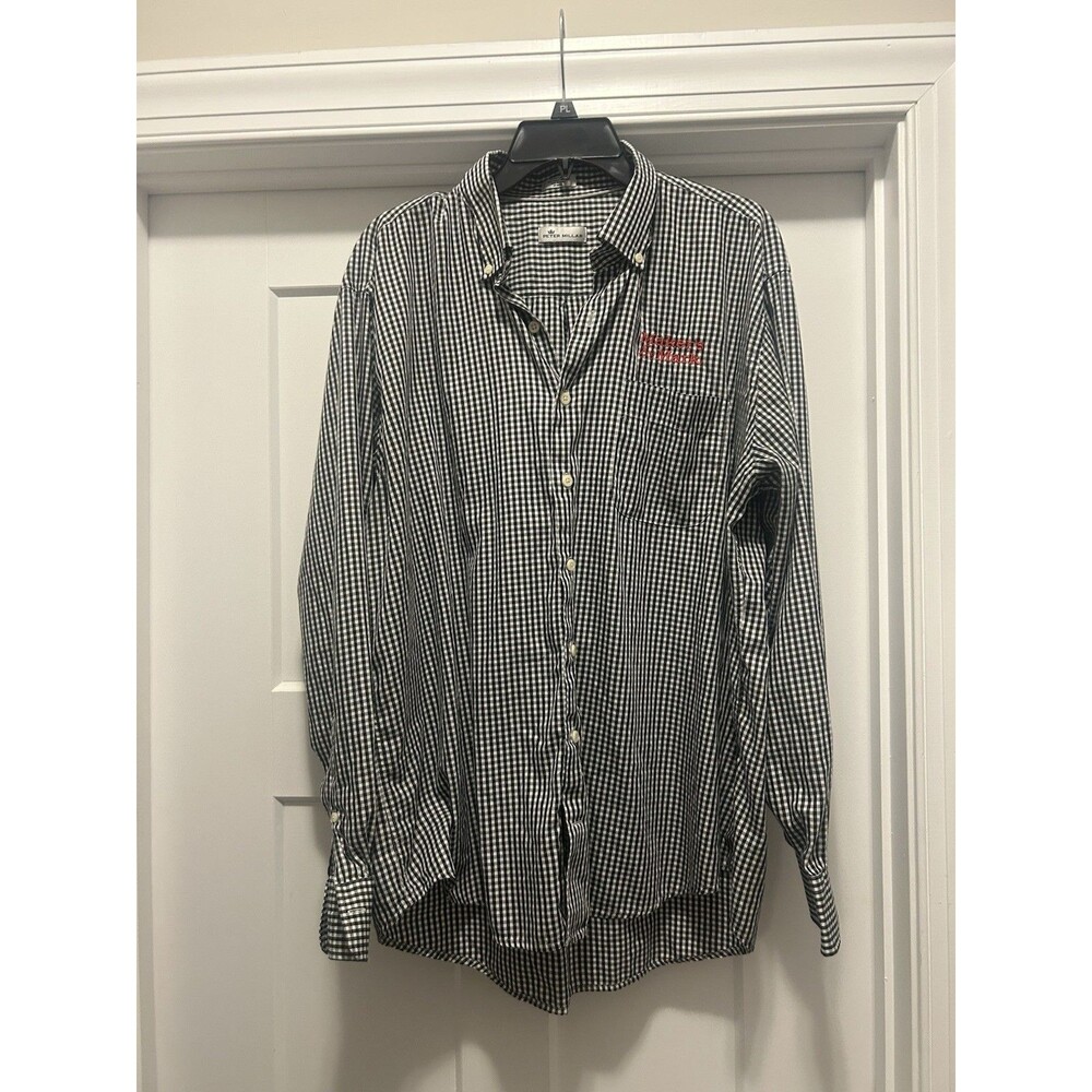 Peter Millar Shirt Mens XL Nanoluxe Gingham Check Button Down Maker’s Mark Logo